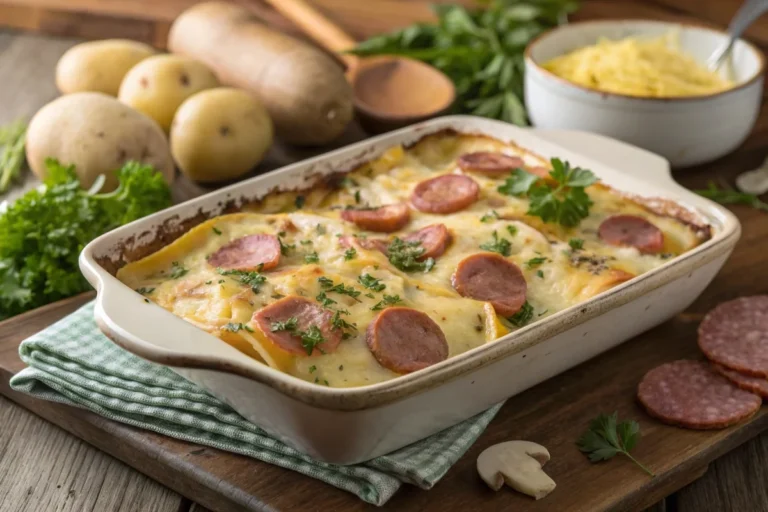 pierogi casserole with kielbasa